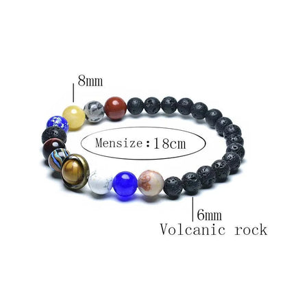 Einzigartiges Armband mit Acht Planeten – 6mm, 8mm Natürlicher Vulkanstein, Lapislazuli, Chakra-Armband