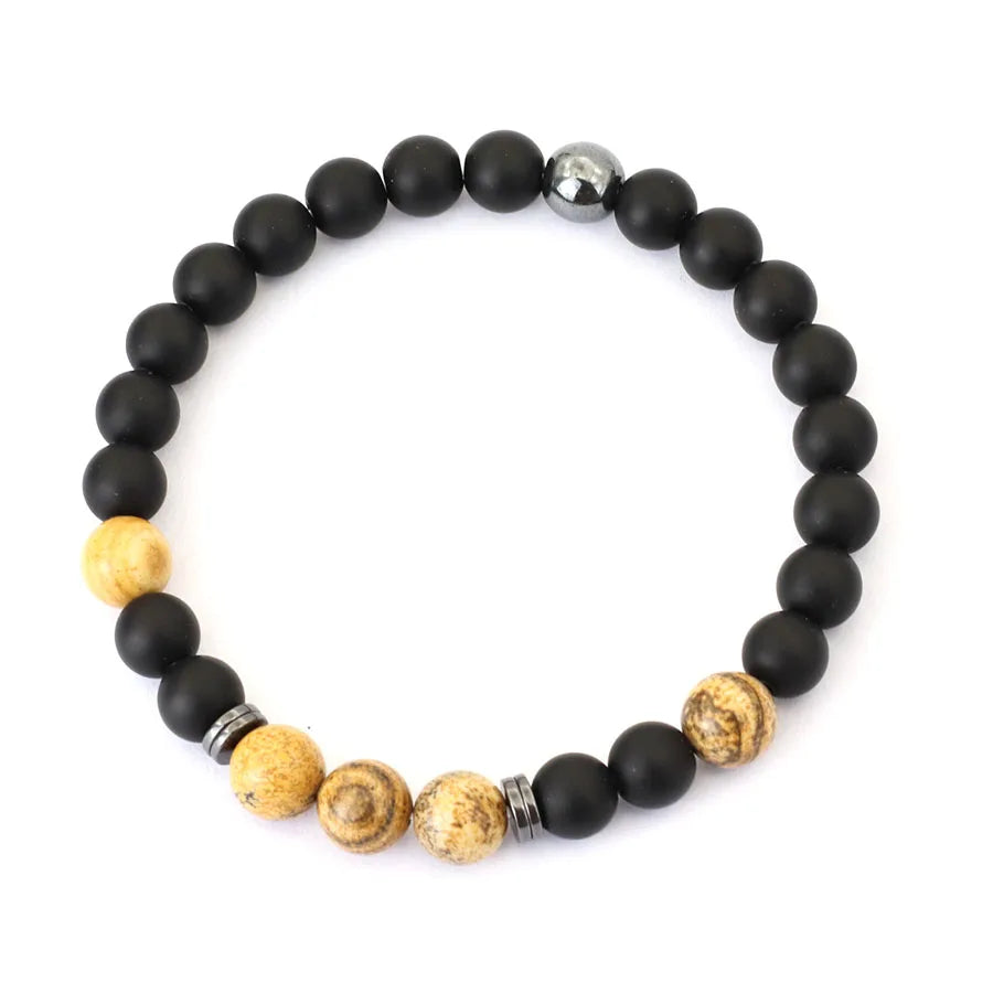 Handgefertigtes Armband – 8mm Onyx & Tigerauge, Hämatit Heilstein