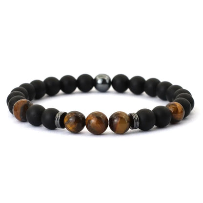 Handgefertigtes Armband – 8mm Onyx & Tigerauge, Hämatit Heilstein