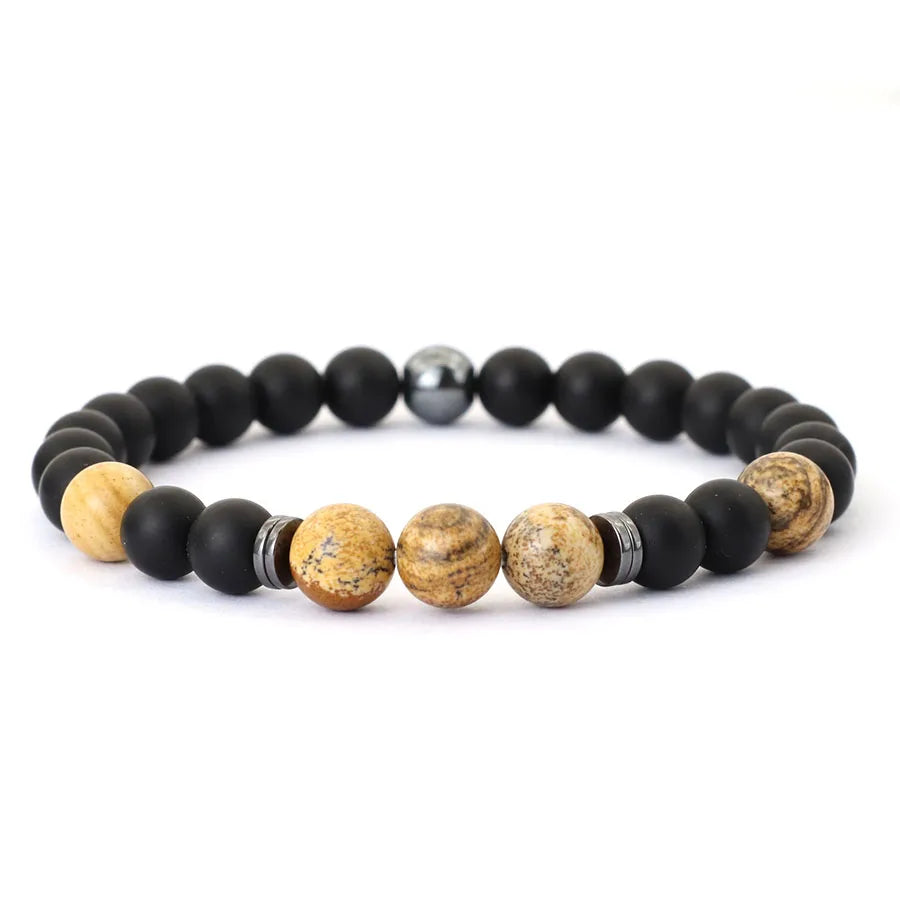 Handgefertigtes Armband – 8mm Onyx & Tigerauge, Hämatit Heilstein