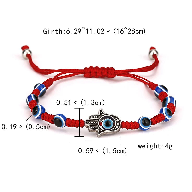 Türkisches Böser Blick Armband – Handgewebtes Verstellbares Fadenarmband mit Fatima Hand Symbol, Klassisches Design