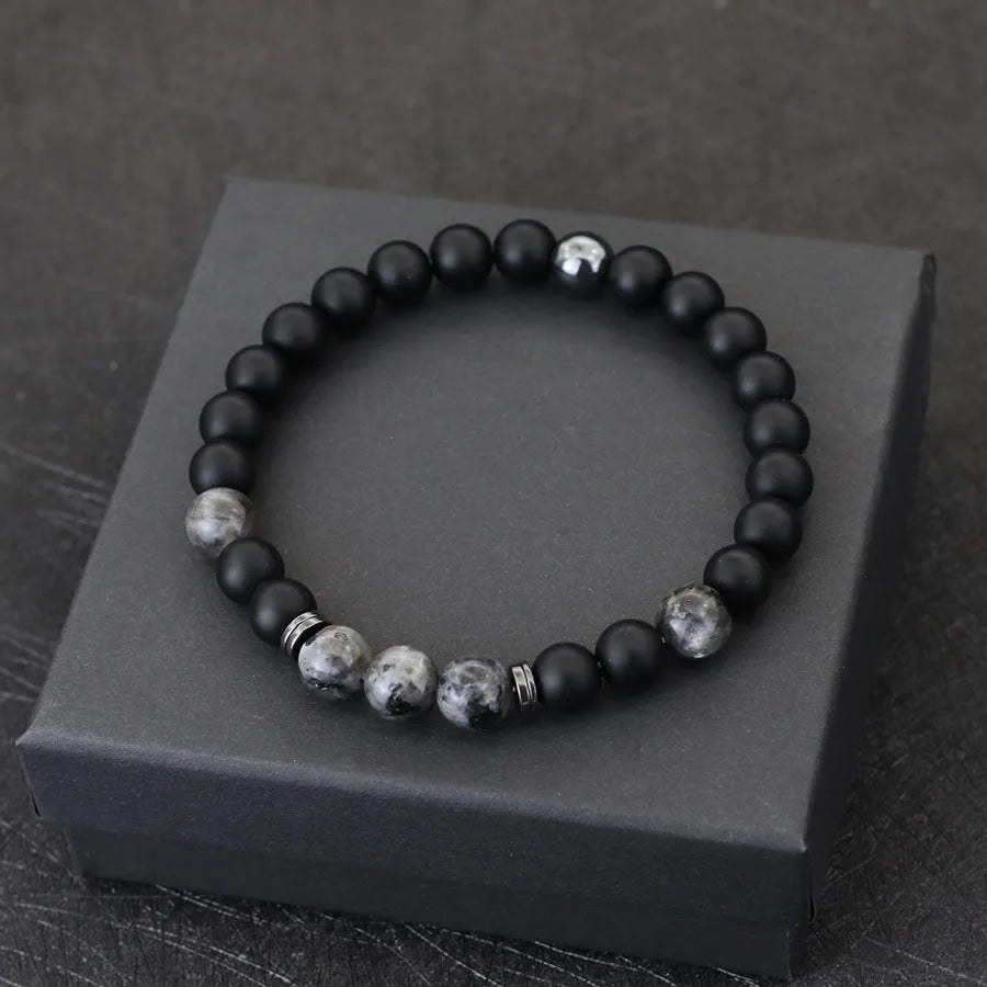 Handgefertigtes Armband – 8mm Onyx & Tigerauge, Hämatit Heilstein