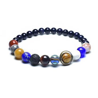 Einzigartiges Armband mit Acht Planeten – 6mm, 8mm Natürlicher Vulkanstein, Lapislazuli, Chakra-Armband