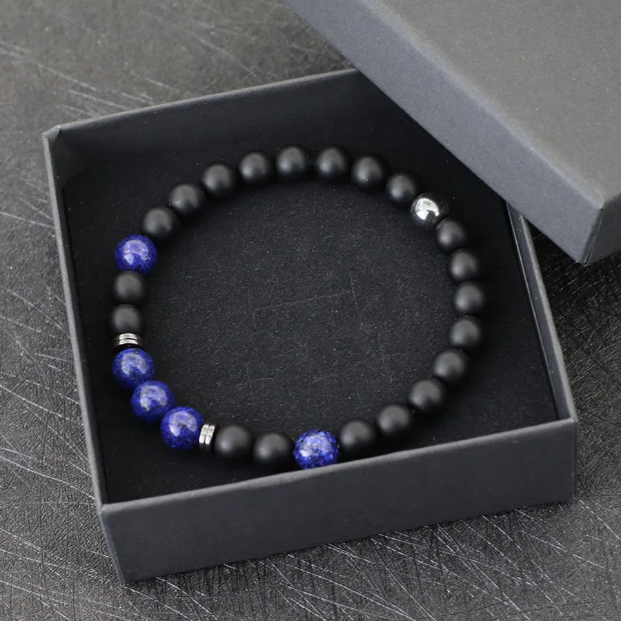 Handgefertigtes Armband – 8mm Onyx & Tigerauge, Hämatit Heilstein