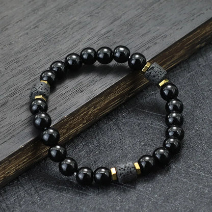 Einzigartiges Armband aus Naturstein – 8mm Obsidian und Tigerauge Perlen, Schwarzer Strang, Handgefertigtes Design