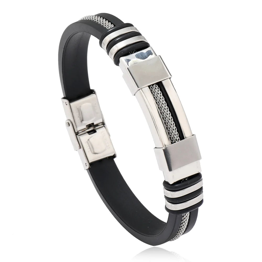 Lederarmband – Abnehmbarer Edelstahlverschluss, Punk-Stil & Schlangenkette