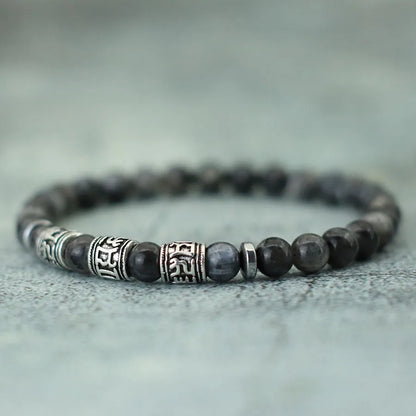 Mantra-Armband – 6mm Howlite, Lava & Tigerauge Perlen, Viking-inspiriert