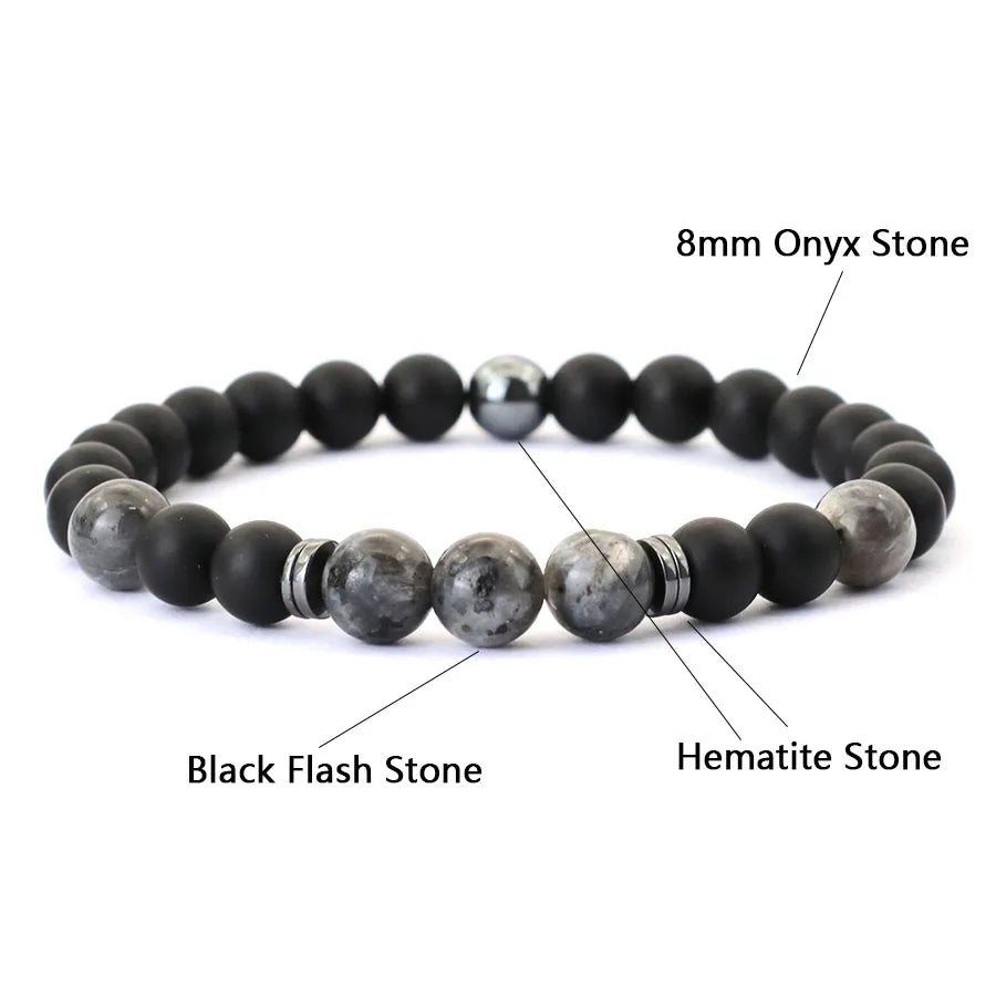 Handgefertigtes Armband – 8mm Onyx & Tigerauge, Hämatit Heilstein